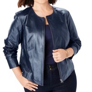 Jessica London | Women’s Jessica London Navy Blue Leather Jacket NWT Plus Size